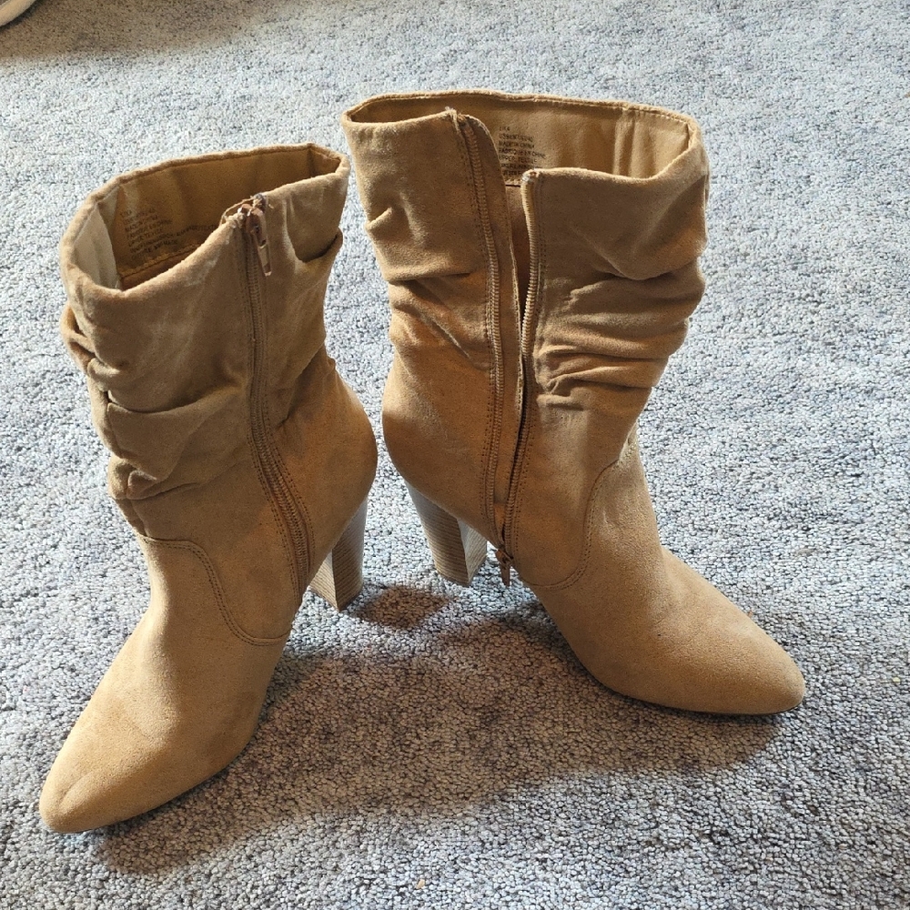JustFab Tan Ankle Booties Suede Pointed Toe